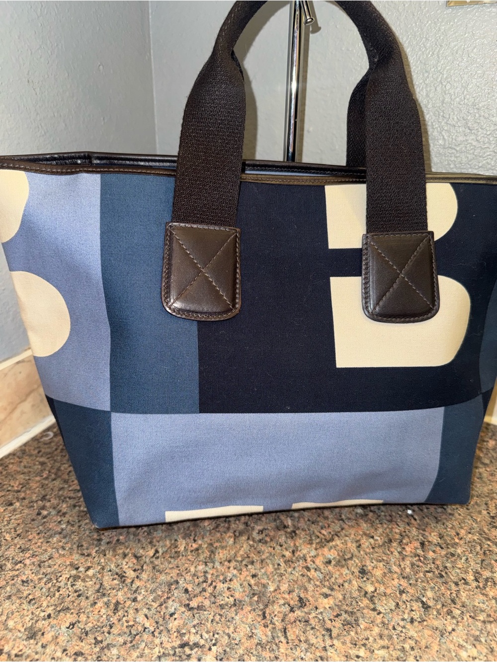 Bally boothbay Blue Graphic Canvas Tote Shoulder Bag EUC